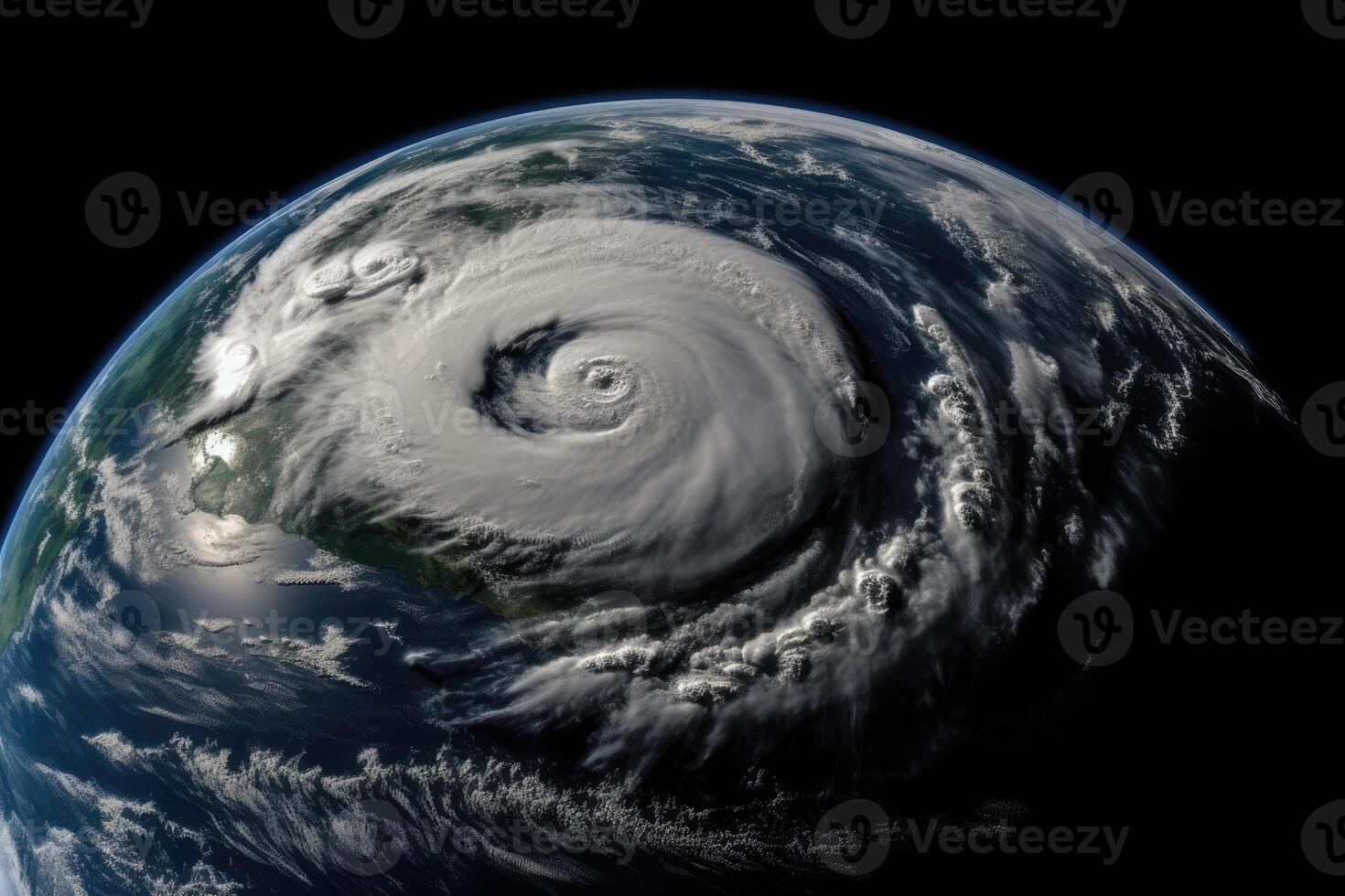 Super Typhoon, tropical storm, cyclone, hurricane, tornado, over ocean. Weather background. Typhoon, storm, windstorm, superstorm, gale moves to the ground. . photo