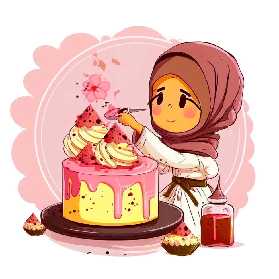 süß Muslim Mädchen mit Geburtstag Kuchen png