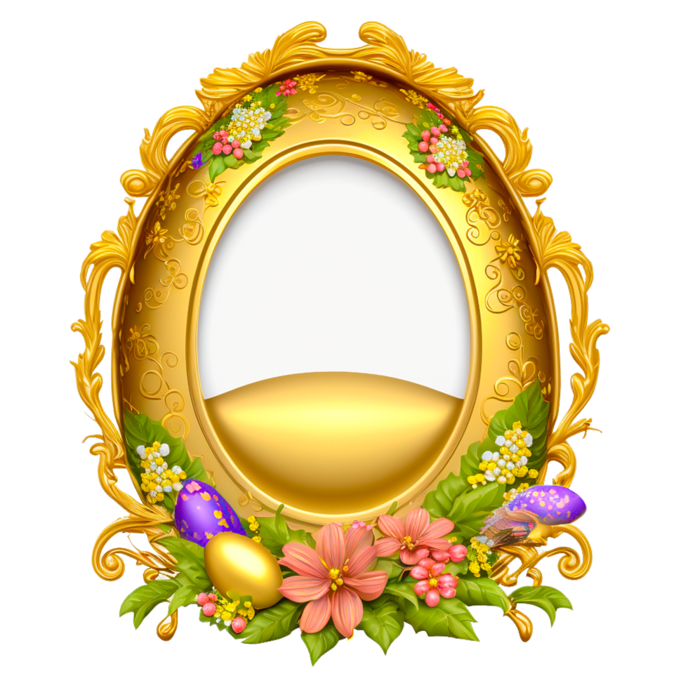 dourado oval quadro, Armação com flor png