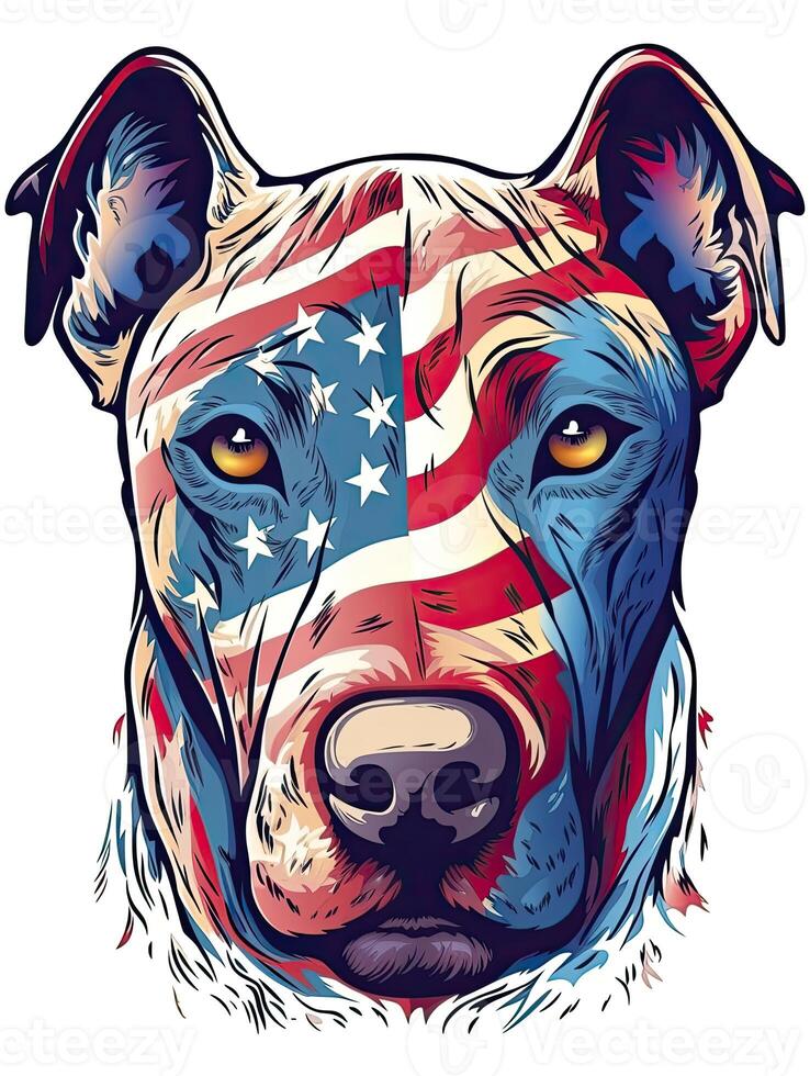 Dog illustration american flag with t-shirt design. Happy 4th Of July USA Independence Day. . photo