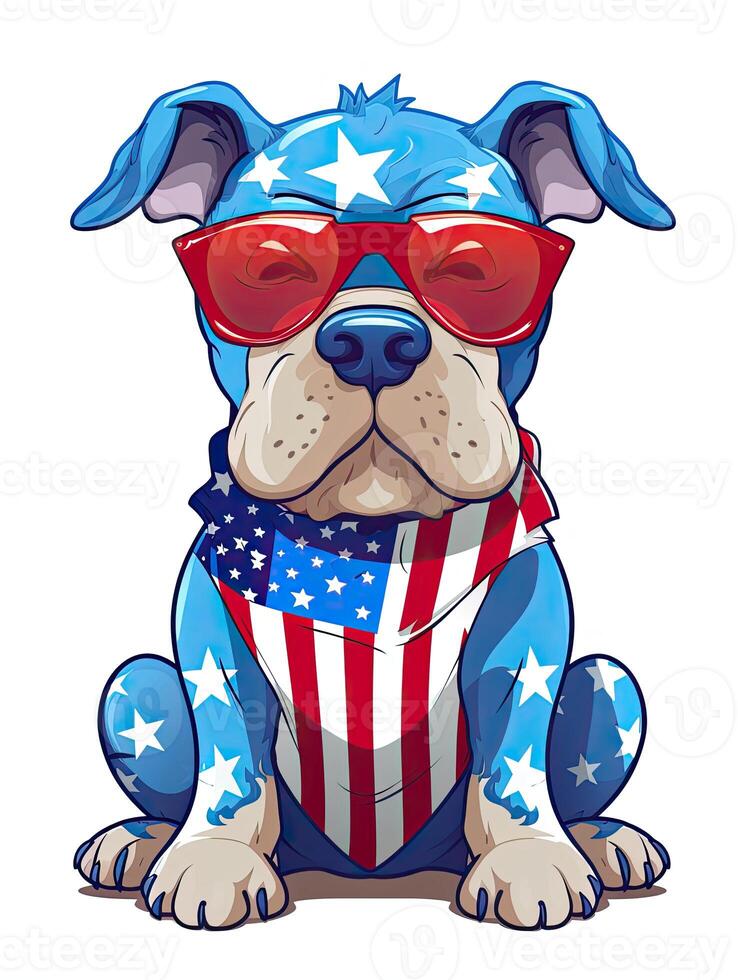 perro ilustración americano bandera con camiseta diseño. contento 4to de julio Estados Unidos independencia día. generativo ai. foto