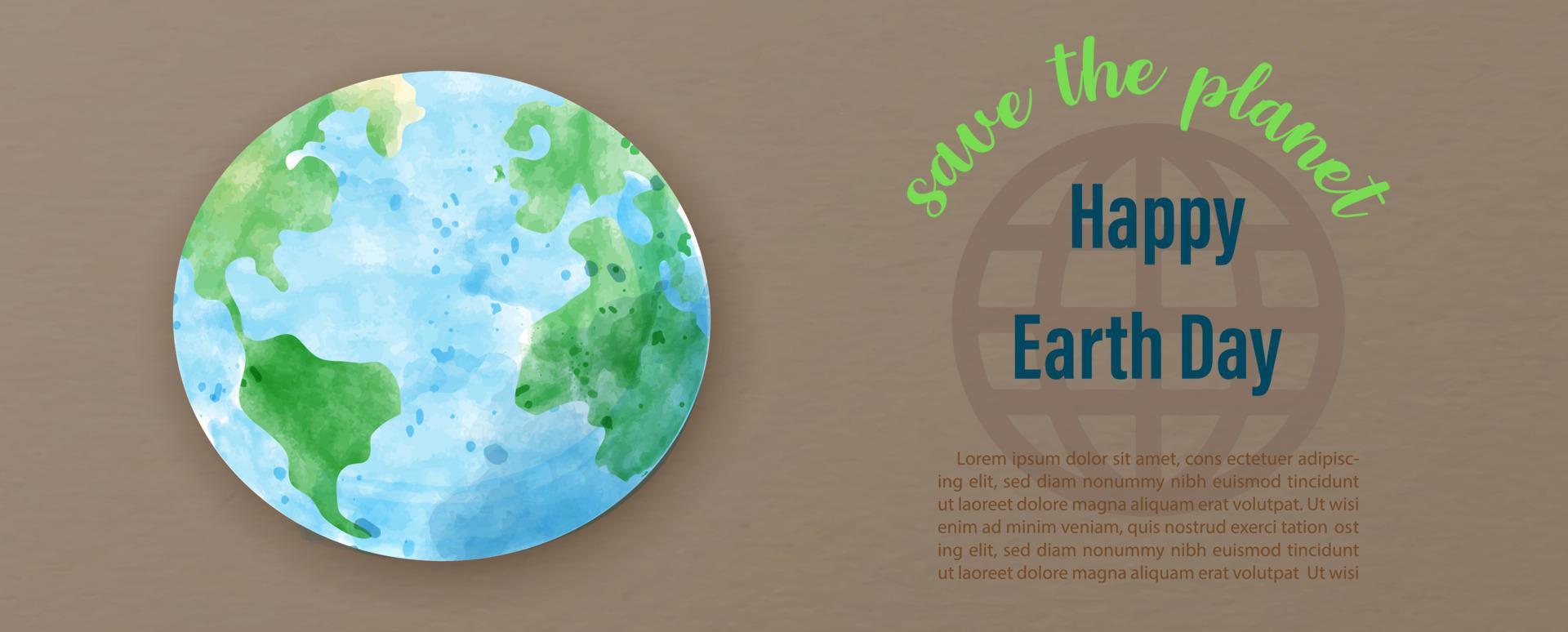 Giant global in watercolor and paper cut style with slogan of Earth day and example texts on recycle paper pattern color tone background. vector