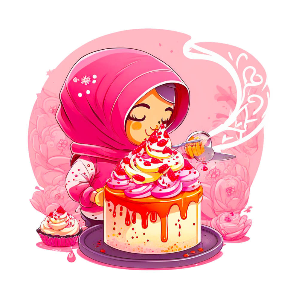 kid muslim girl with birthday cake png