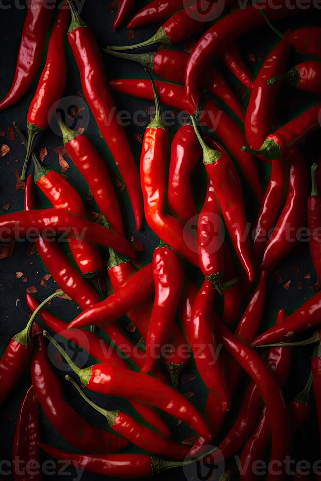 Red hot chilli peppers pattern texture background. Close up. A backdrop of Red hot chilli peppers. . photo