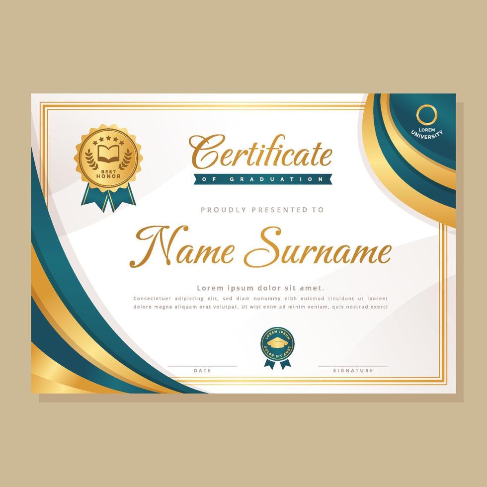 Gradient Dark Green and Golden Classic Certificate Template vector