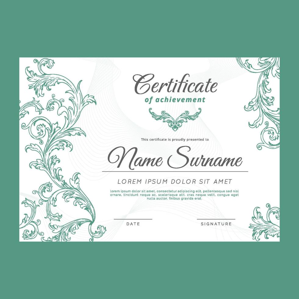 Classic Floral Ornament Certificate Template vector