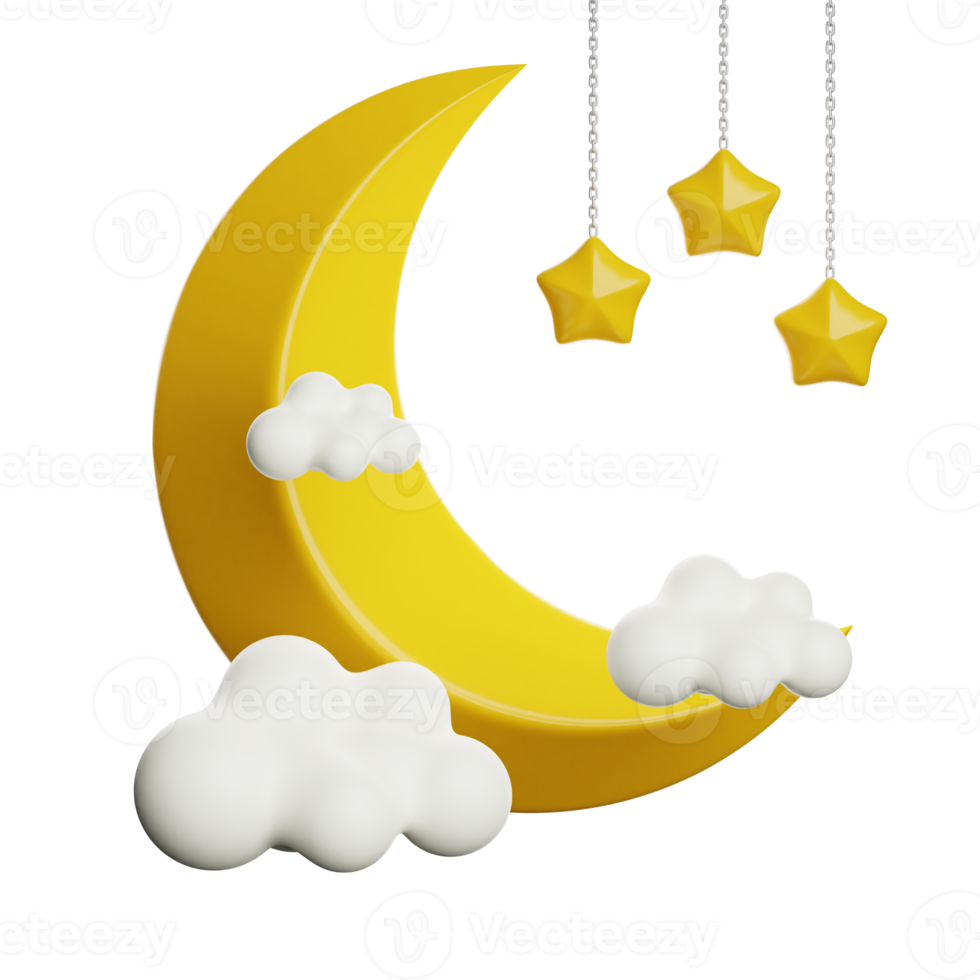 Ramadan Crescent Moon And Stars 3d Icon Illustration png