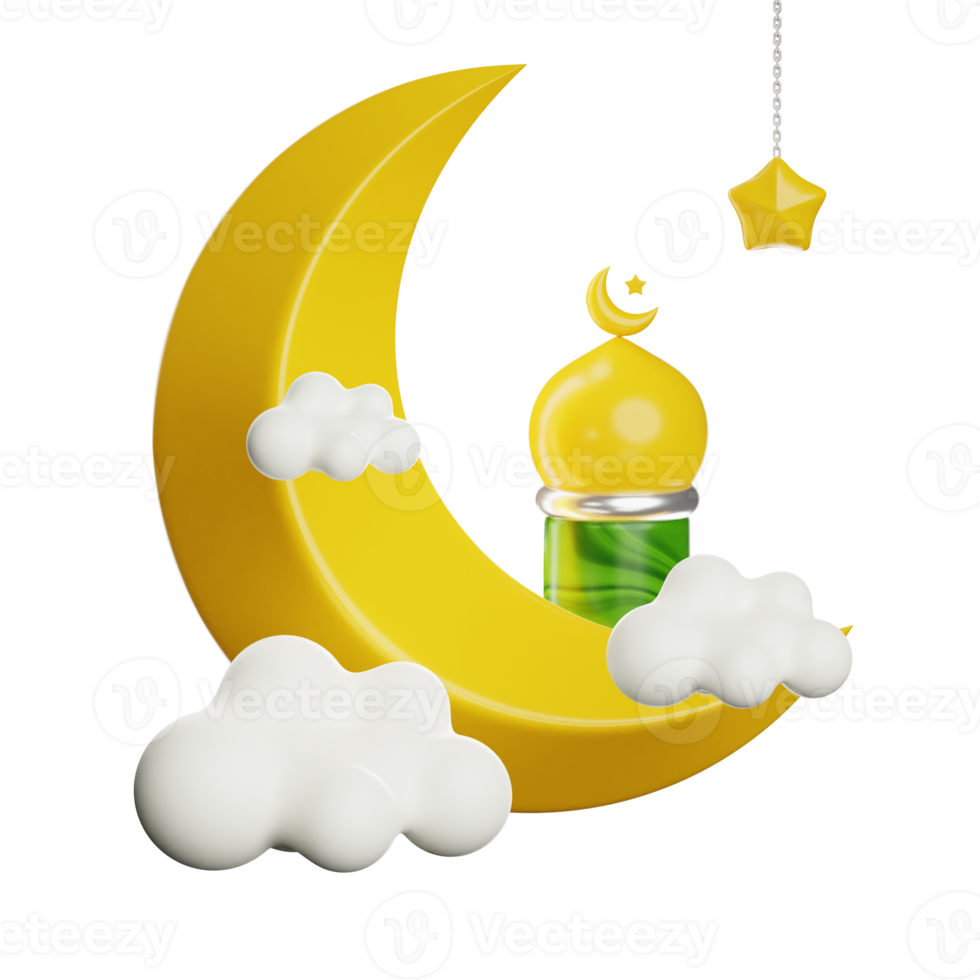 Ramadan Crescent Moon And Stars 3d Icon Illustration png