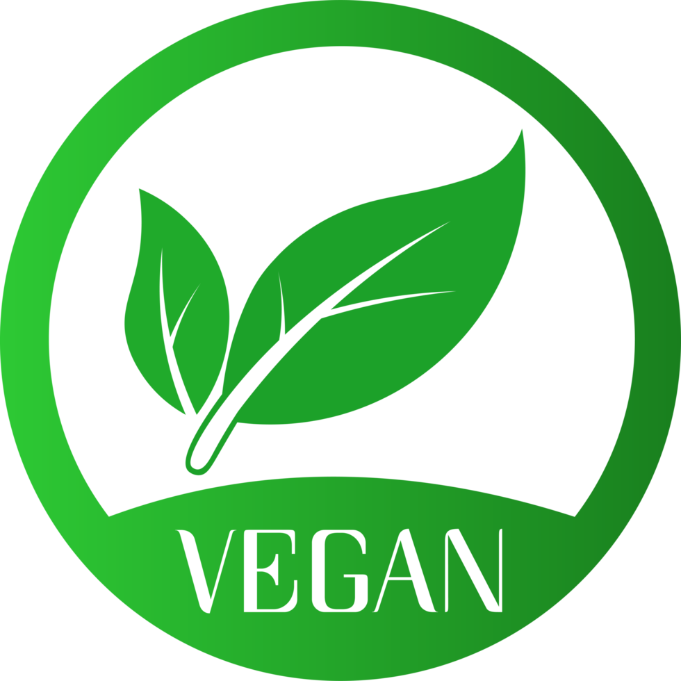 vegan ikon. organisk, bio, eco symbol. vegan, Nej kött, laktos fri, friska, färsk och icke-våldsamma mat. runda grön illustration med löv för klistermärken, etiketter och logotyper png