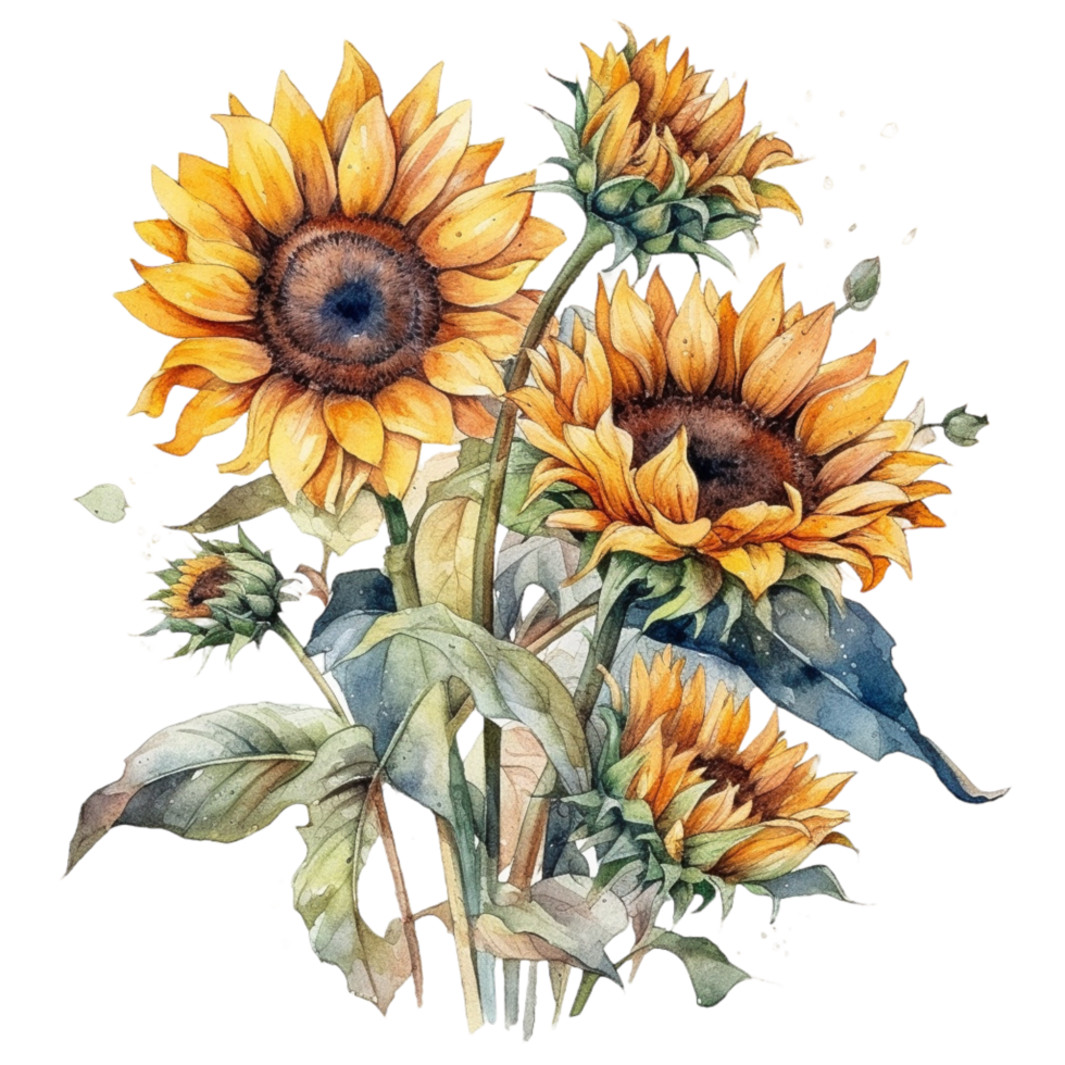 girasol acuarela clipart, ai generado png