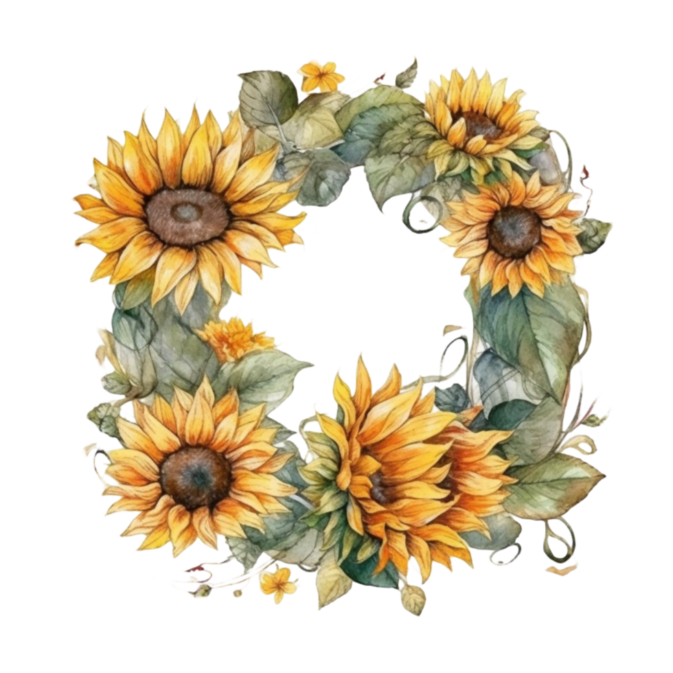 Sunflower wreath watercolor, png