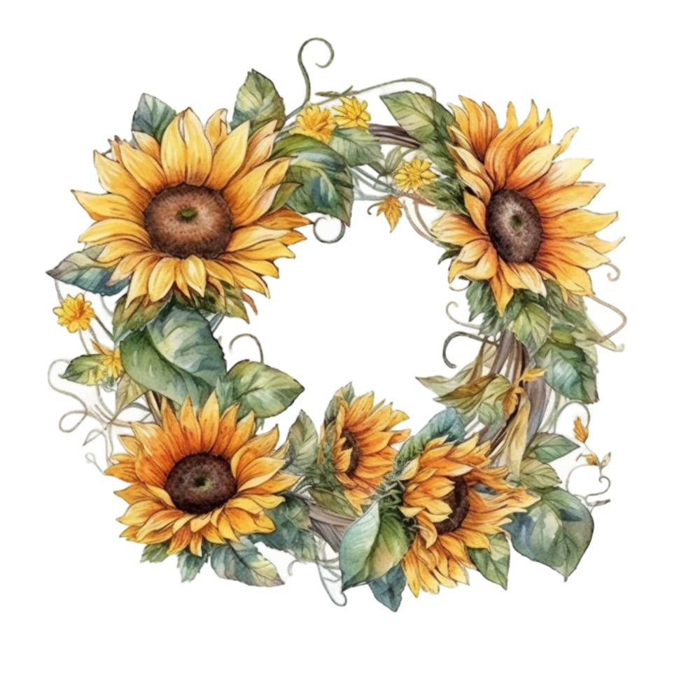 Sunflower wreath watercolor, png