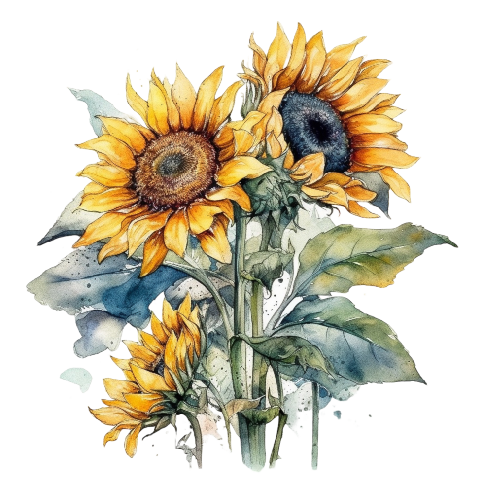Sunflower watercolor clipart, png