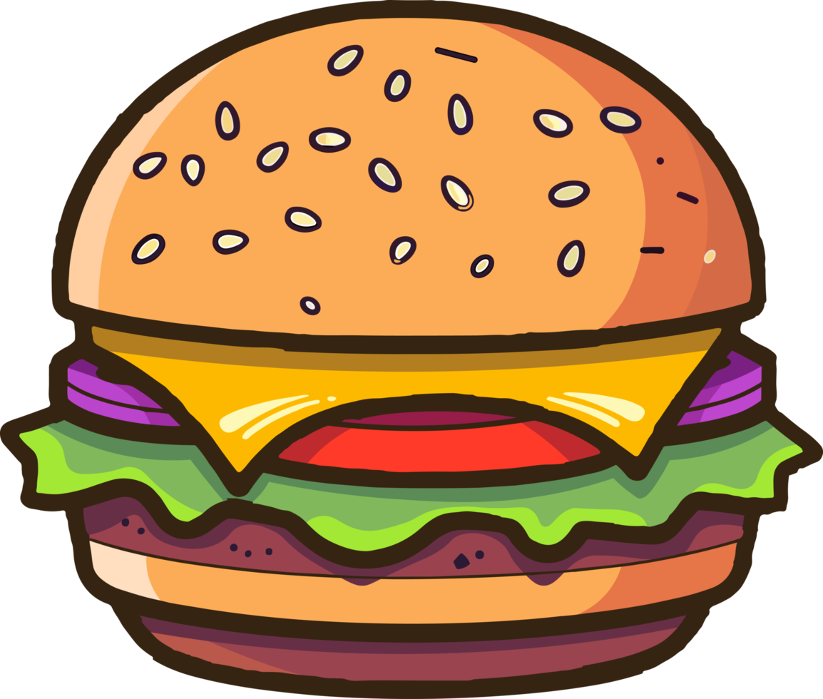 grande Hamburger com queijo legumes e sésamo sementes plano ilustração png