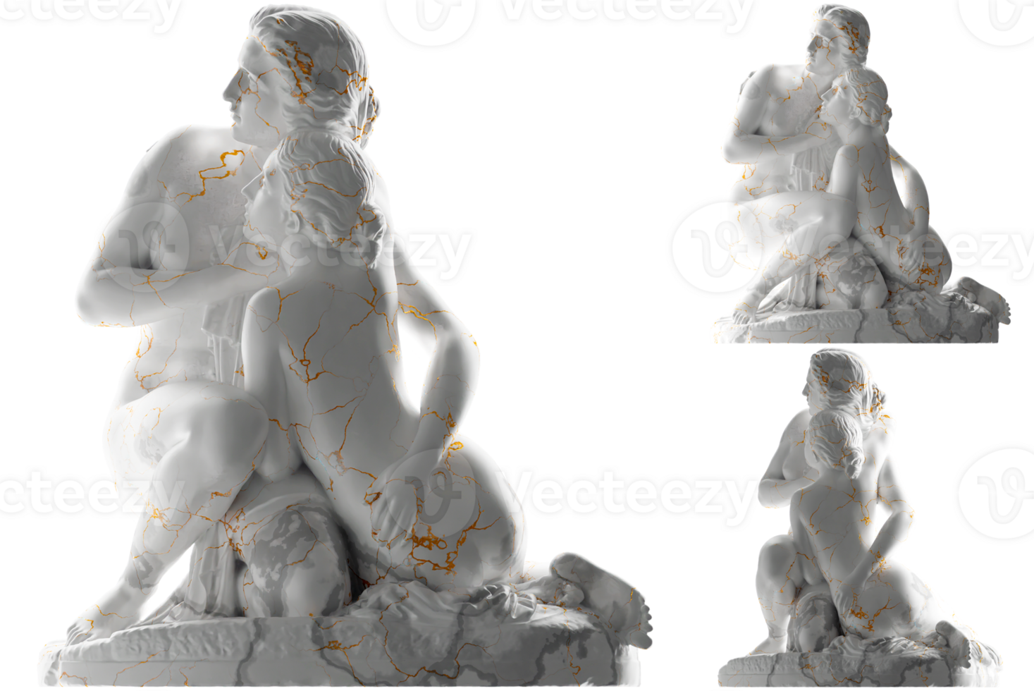 Bathing Girls Statue in Gold and Marble - Perfect for Fashion and graphic design png