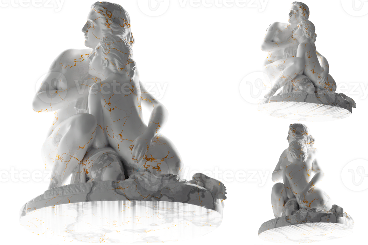 Bathing Girls Statue in Gold and Marble - Perfect for Fashion and graphic design png
