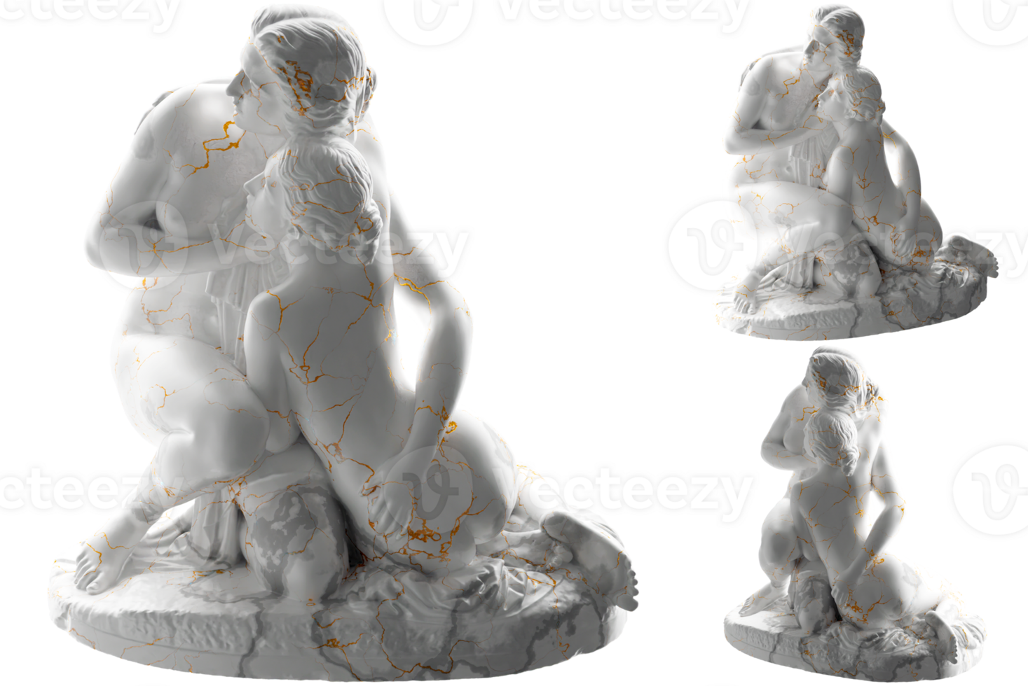 Bathing Girls Statue in Gold and Marble - Perfect for Fashion and graphic design png