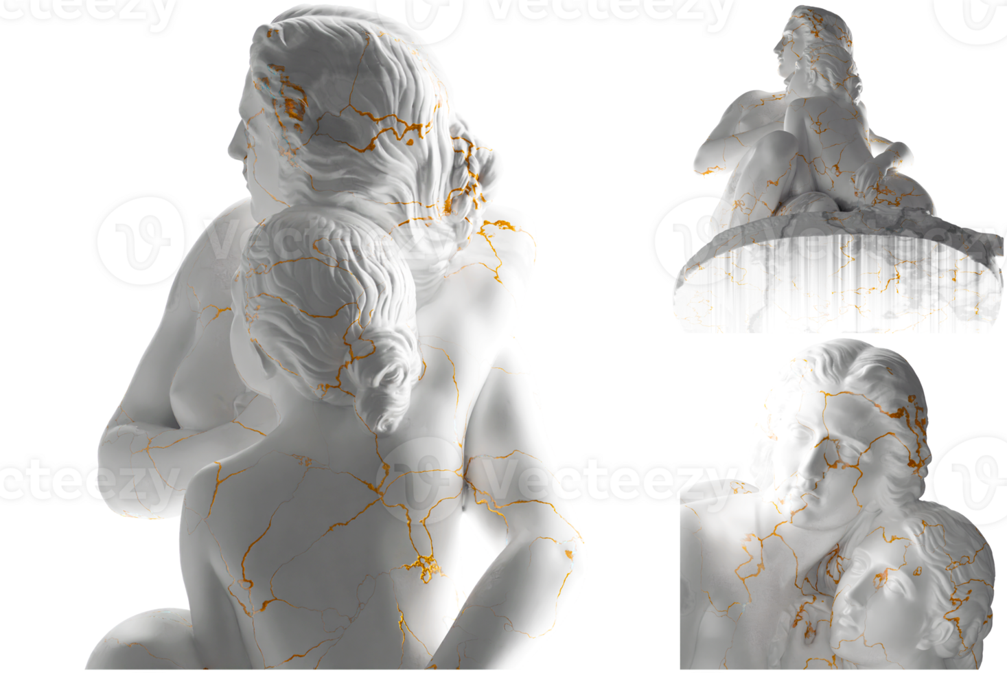 Bathing Girls Statue in Gold and Marble - Perfect for Fashion and graphic design png