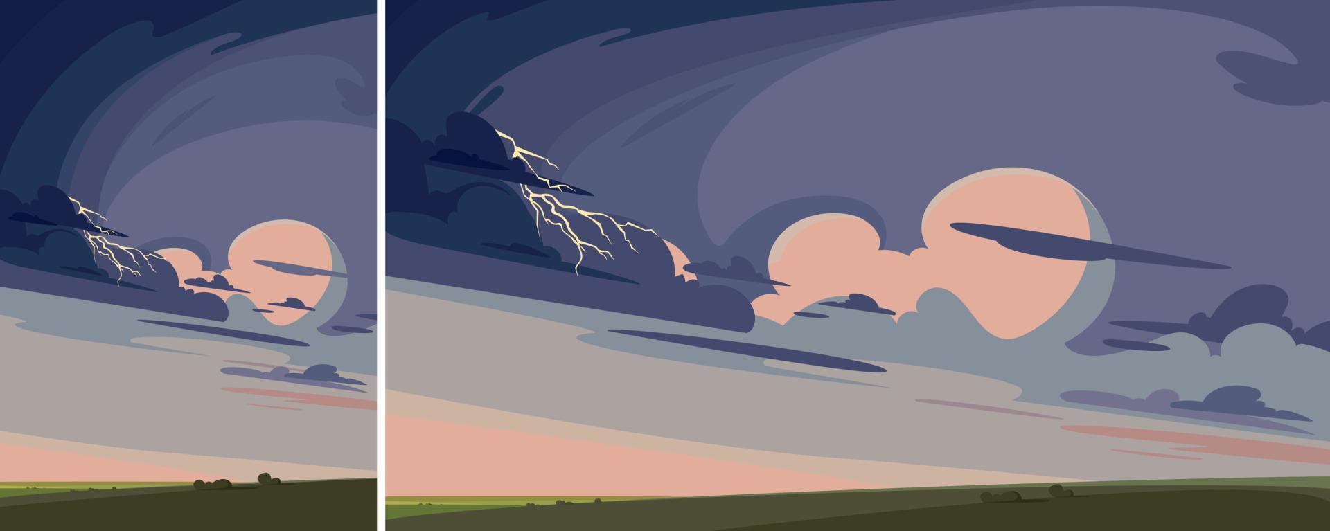 tormenta a puesta de sol. naturaleza paisaje en diferente formatos. vector