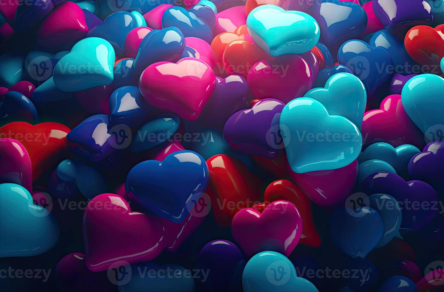 Colorful heart shape balloon with blue sky. Valentine's day background with heart shaped balloons. . photo
