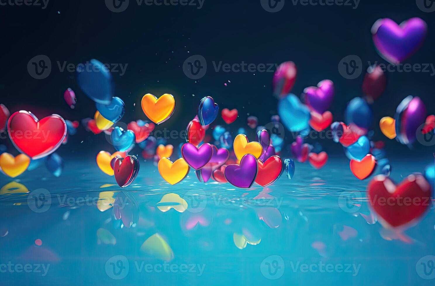 Colorful heart shape balloon with blue sky. Valentine's day background with heart shaped balloons. . photo