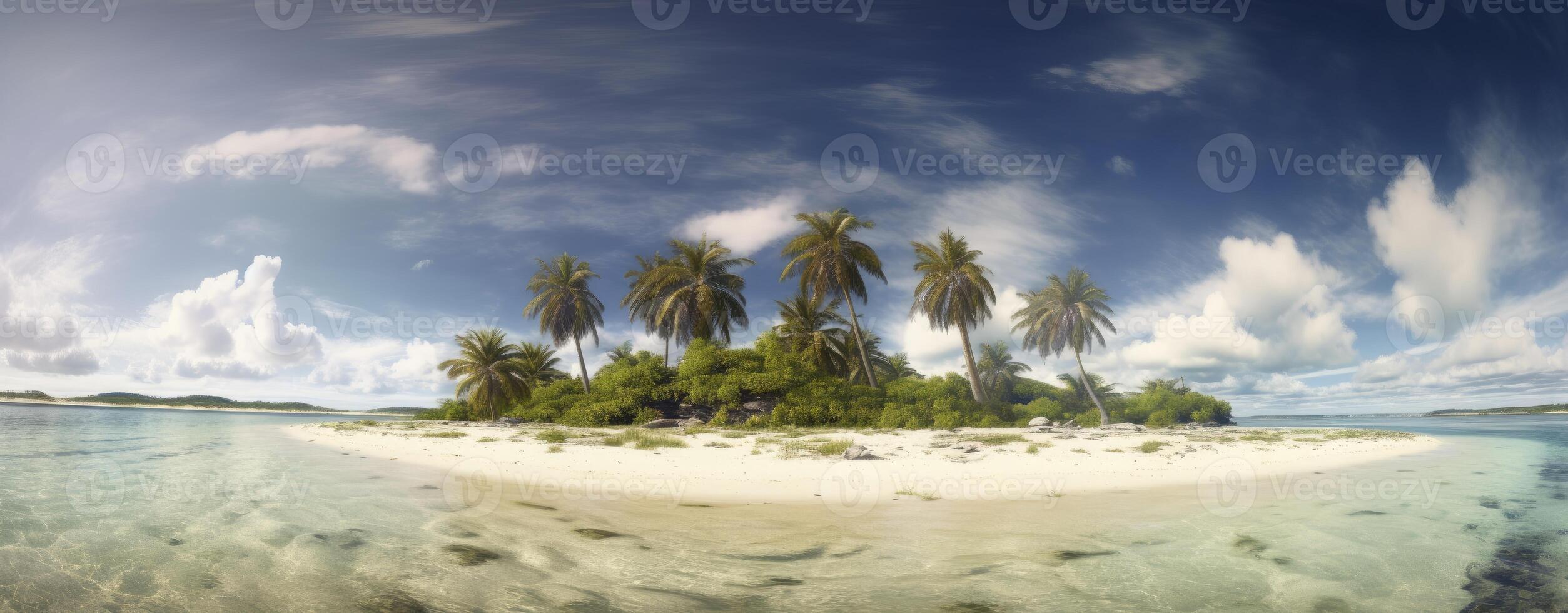 tropical paradise beach with white sand and coco palms travel tourism wide panorama background concept. . photo