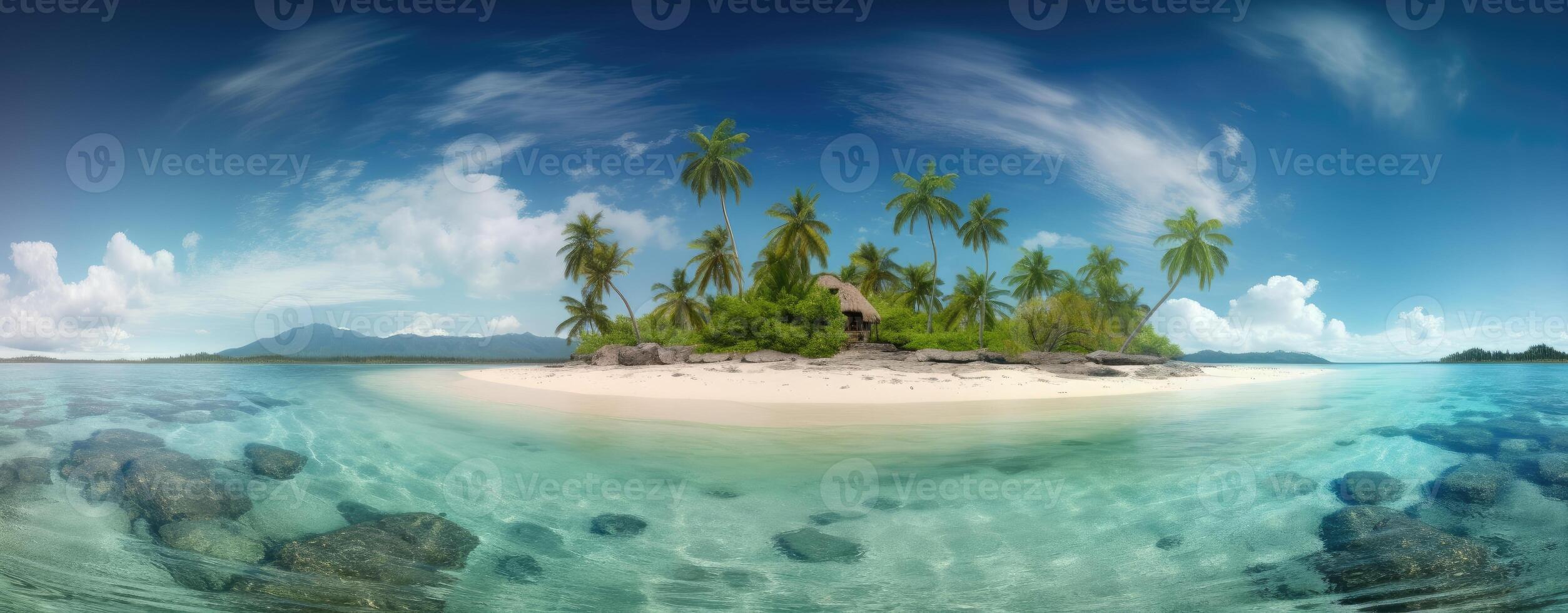 tropical paradise beach with white sand and coco palms travel tourism wide panorama background concept. . photo