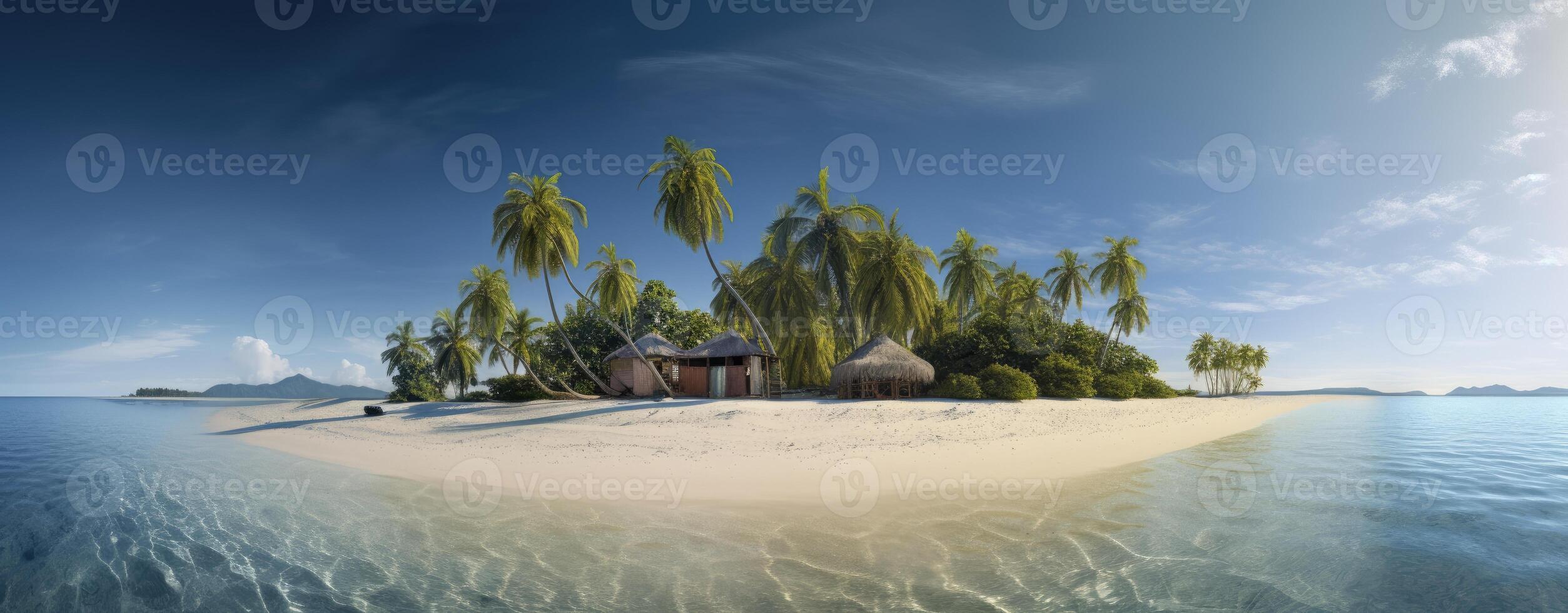 tropical paradise beach with white sand and coco palms travel tourism wide panorama background concept. . photo