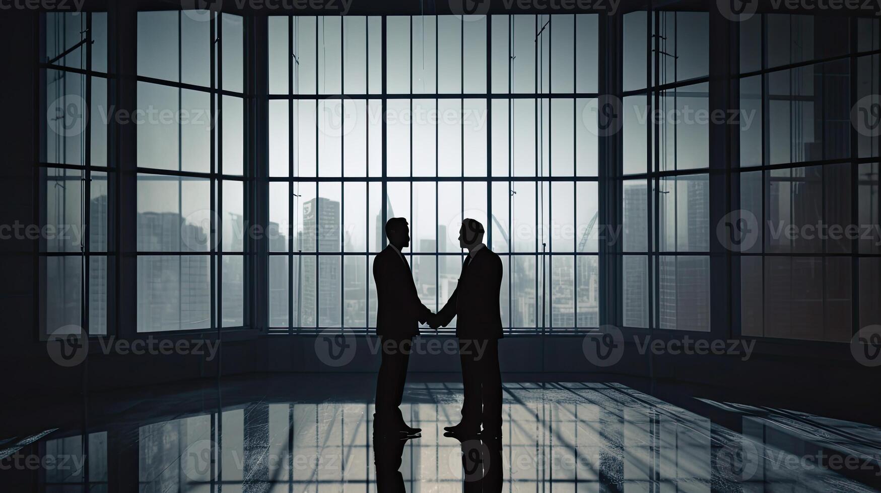 silhouettes two businessmen handshake in cooperation agreement concept at office and successful business partner. business man shaking hands to seal a deal with his partner. . photo