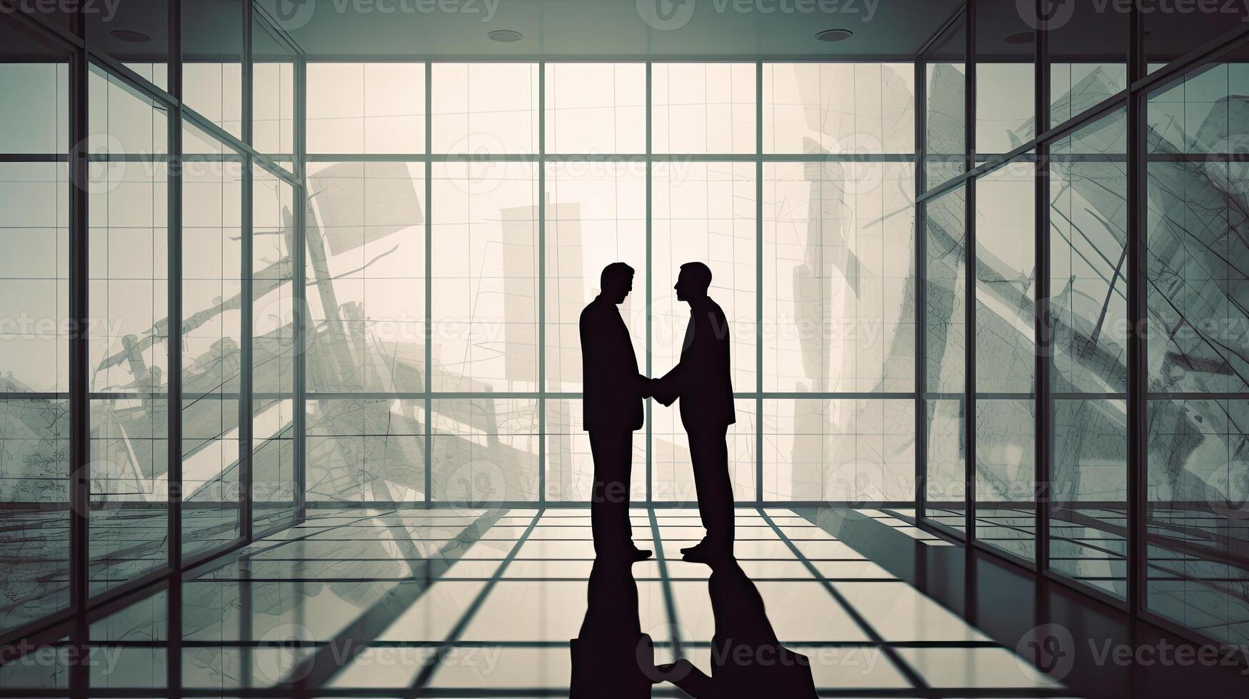 silhouettes two businessmen handshake in cooperation agreement concept at office and successful business partner. business man shaking hands to seal a deal with his partner. . photo