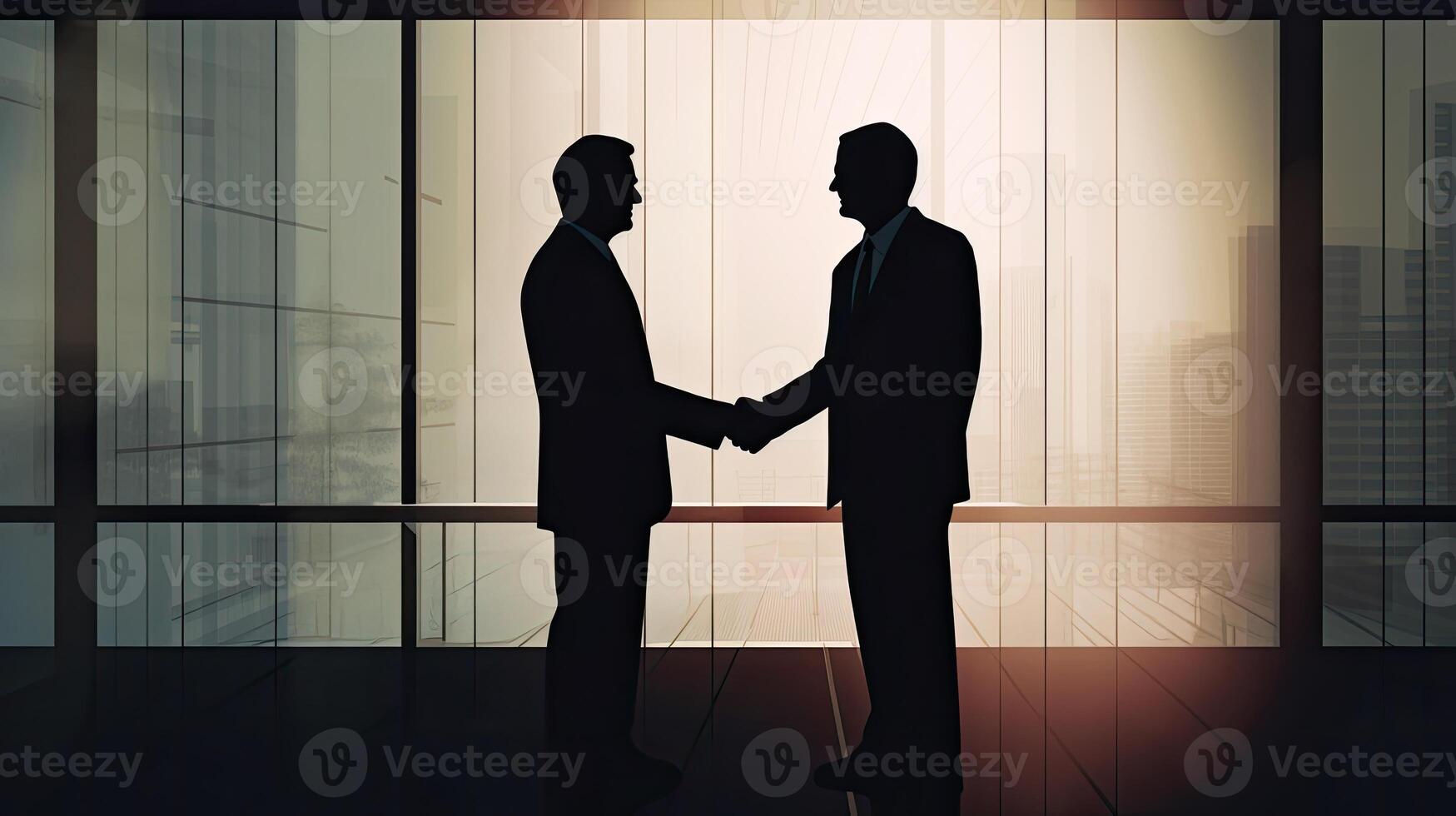 silhouettes two businessmen handshake in cooperation agreement concept at office and successful business partner. business man shaking hands to seal a deal with his partner. . photo