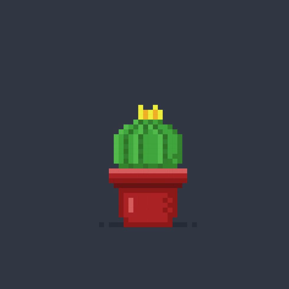 cactus in the pot with pixel art style vector