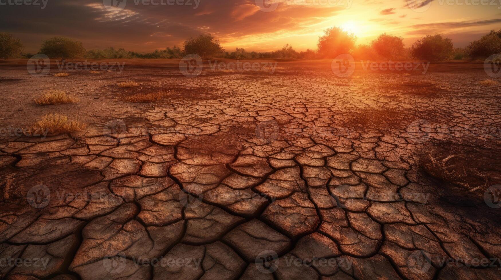 Land with dry and cracked ground. Desert,Global warming background.Conceptual image of climate change. . photo