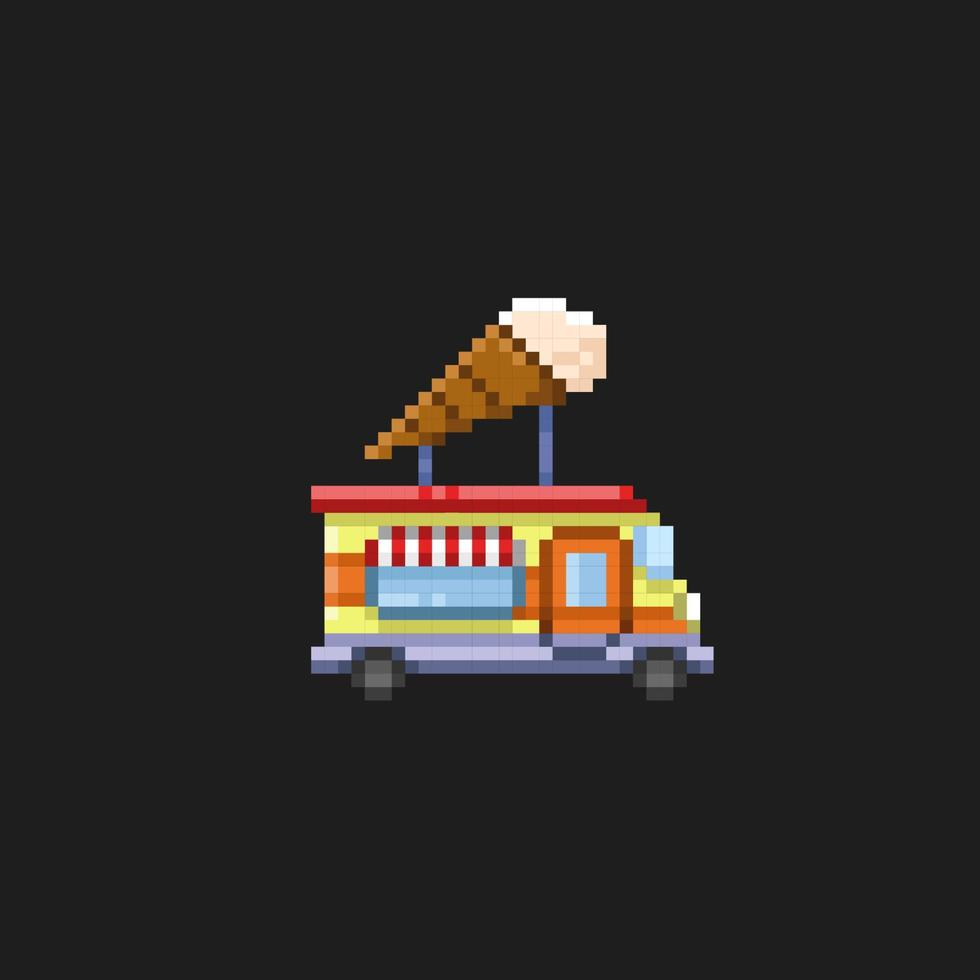 ice cream truck in pixel art style vector