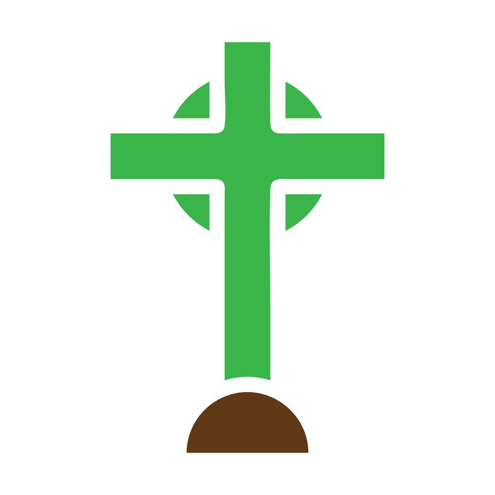 salib icono sólido verde marrón color Pascua de Resurrección símbolo ilustración. vector