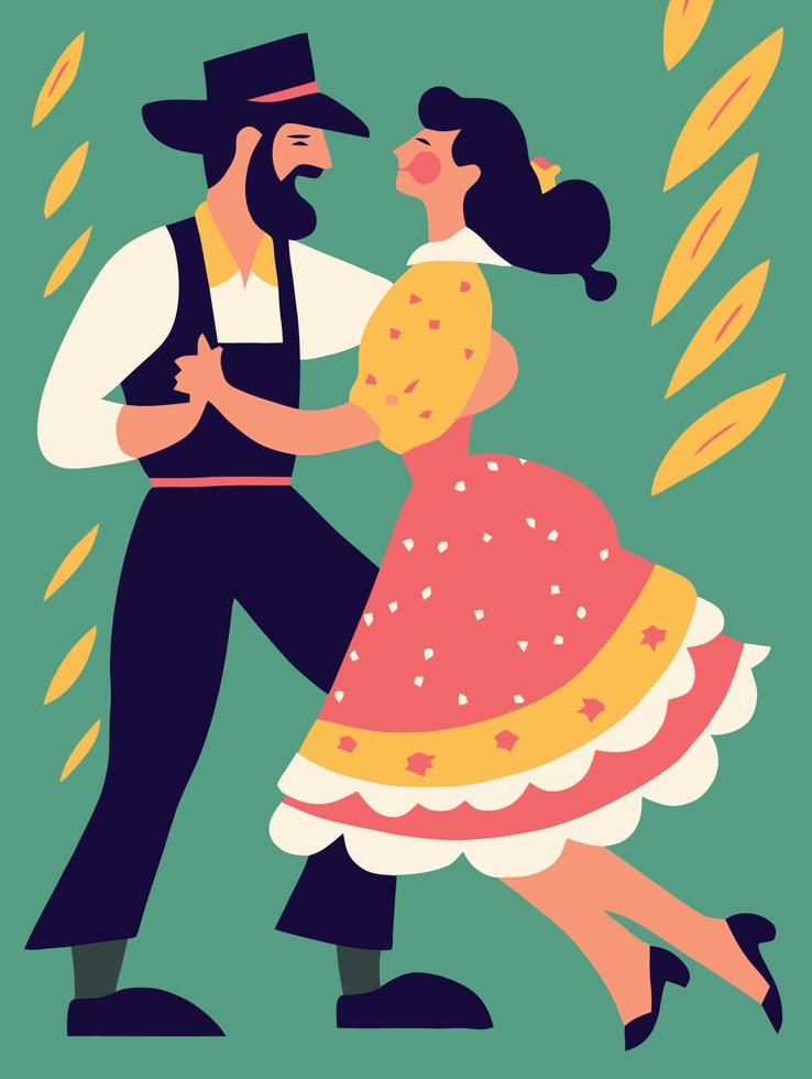 couple dancing at festa junina vector