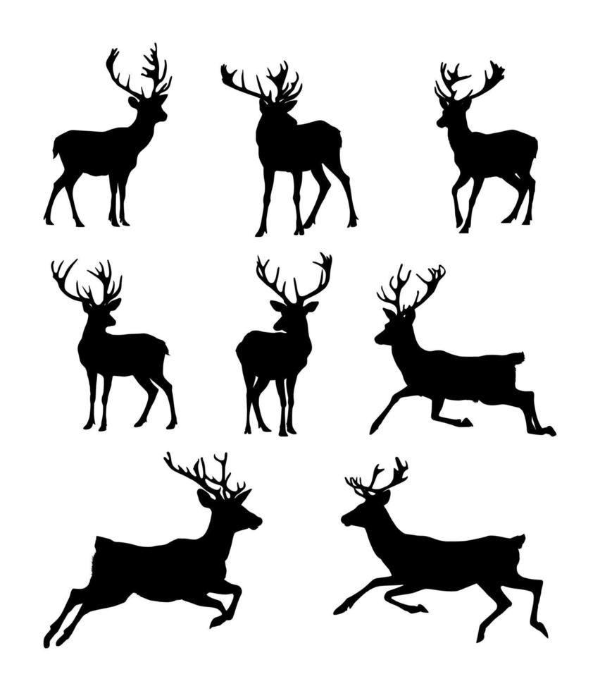 silhouettes of various deer poses on isolated background vector