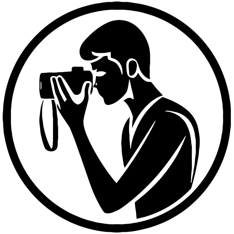 logo man looking in photo camera viewfinder vector