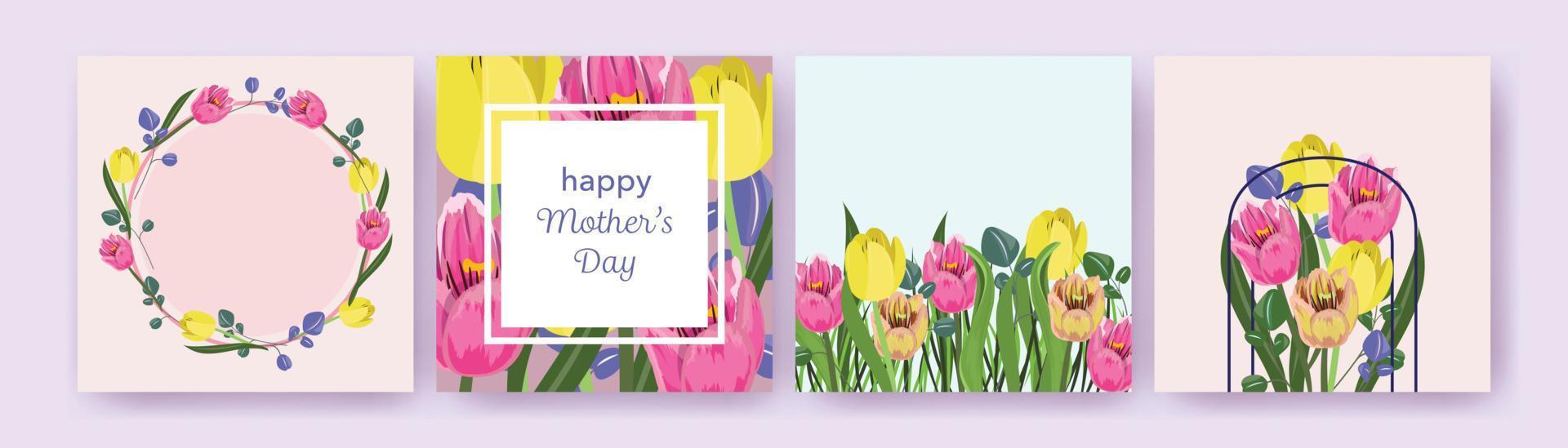 Collection of floral templates with tulips for Mother's Day. vector