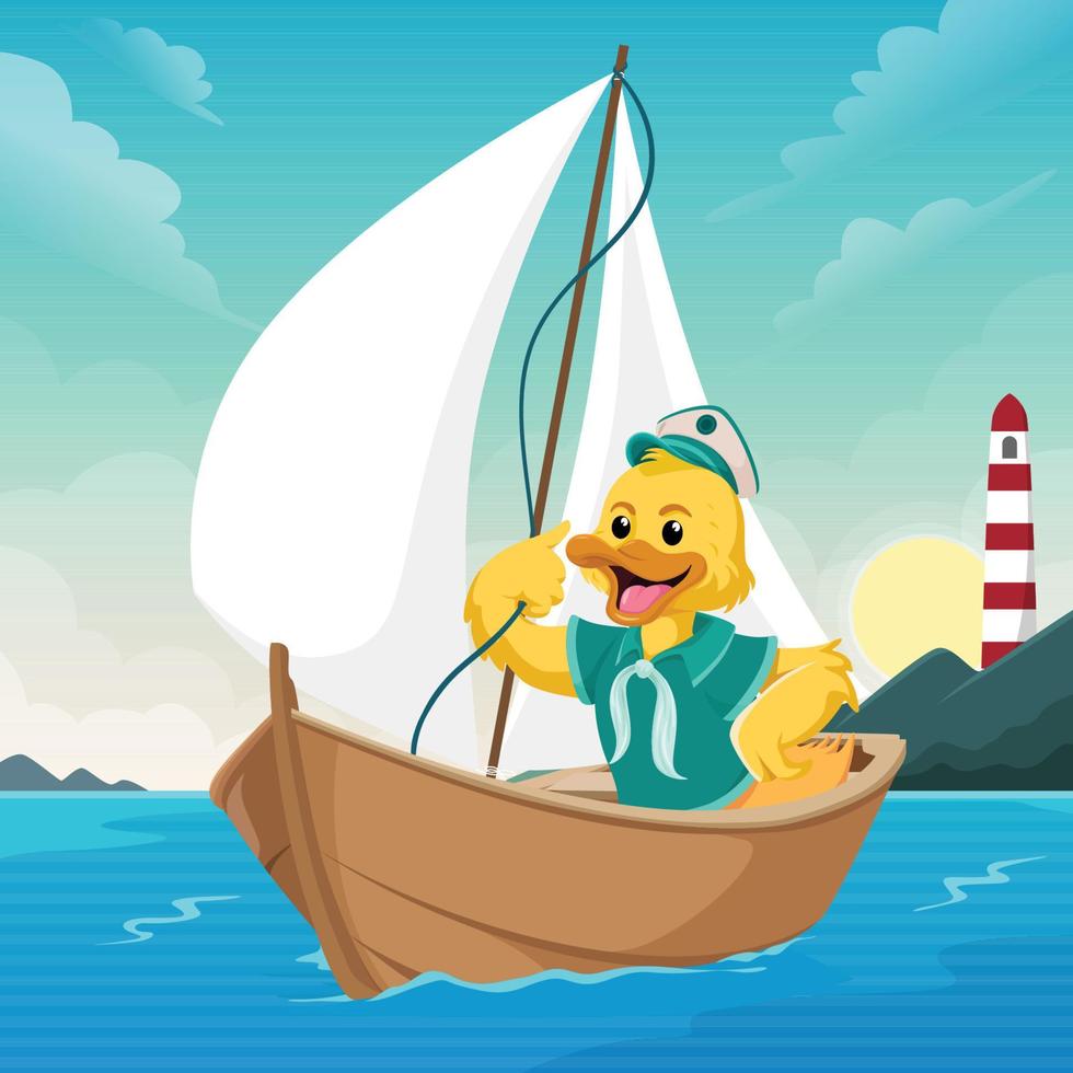 Sailor Duck Boarding The Sailing Ship Concept vector