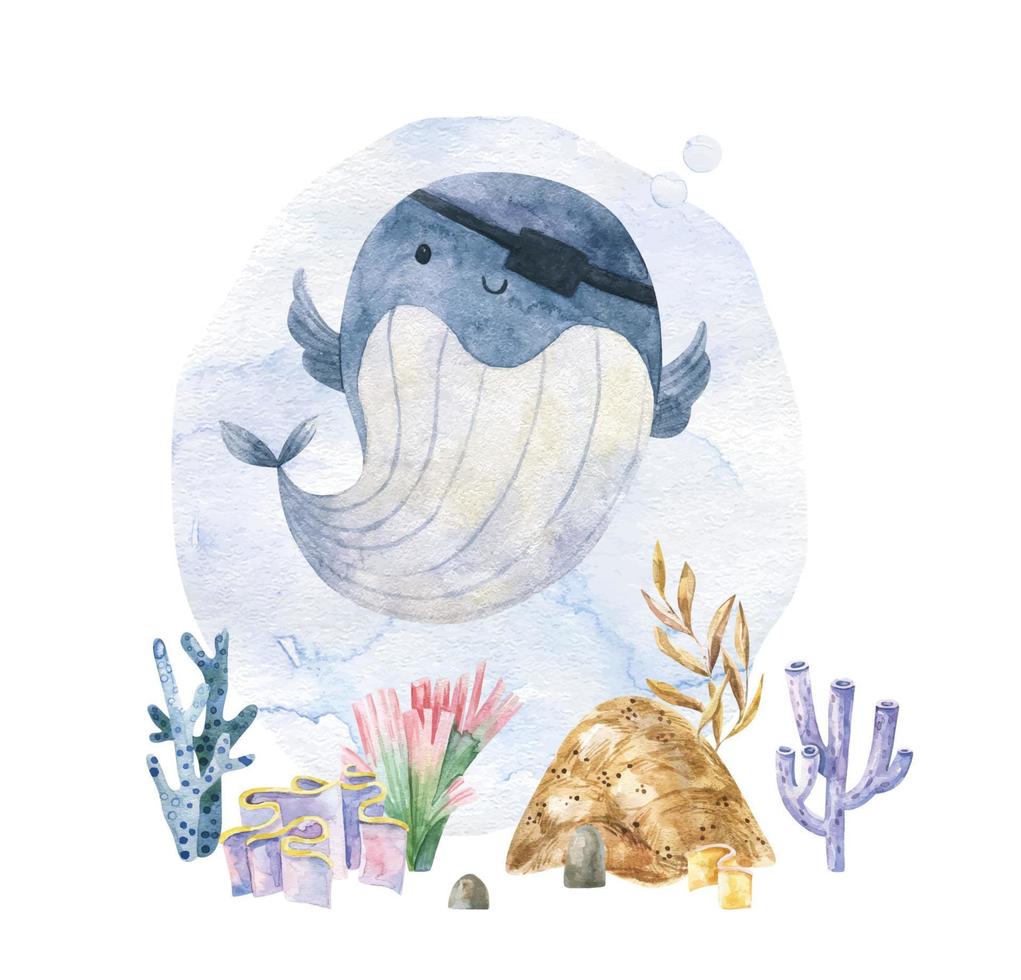 underwater illustration with cartoon funny fishes, childish isolated desin vector