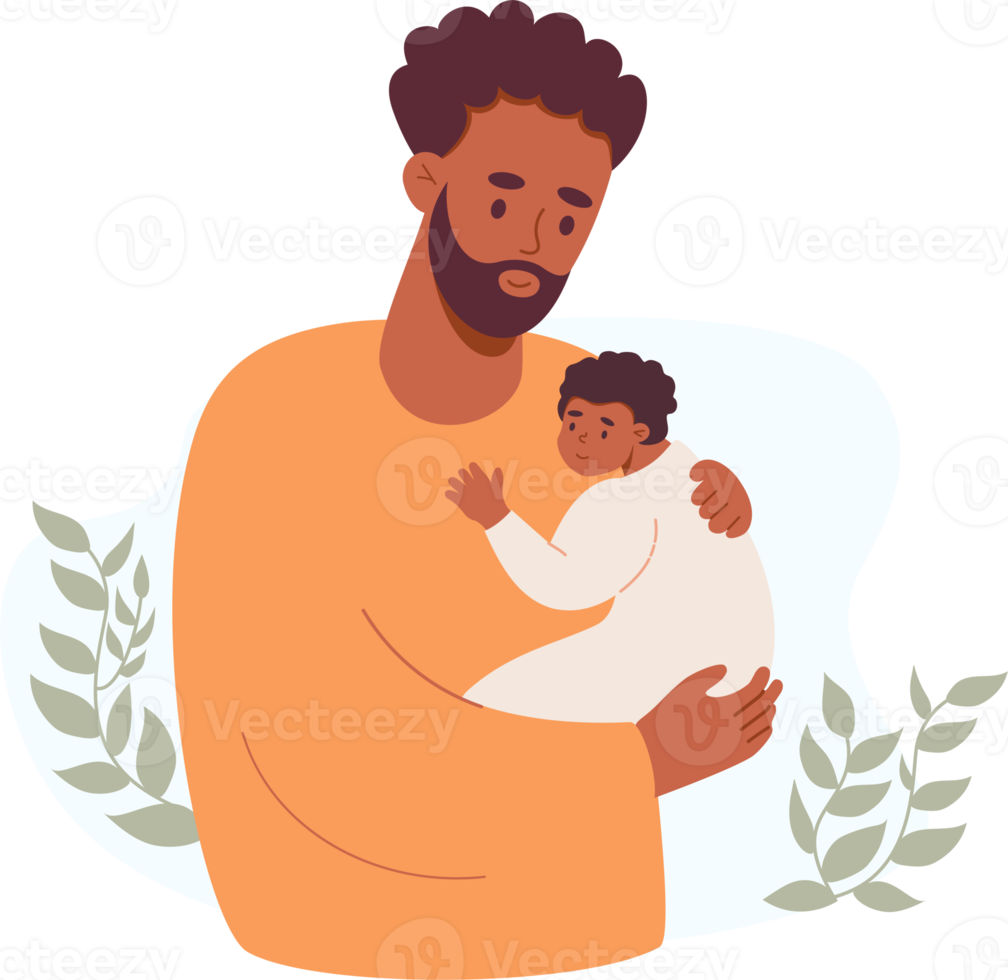 contento negro padre con recién nacido png