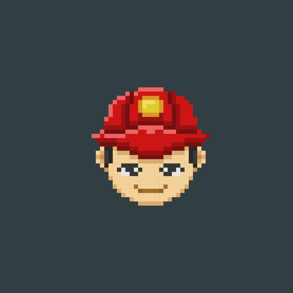 fire fighter head in pixel art style vector