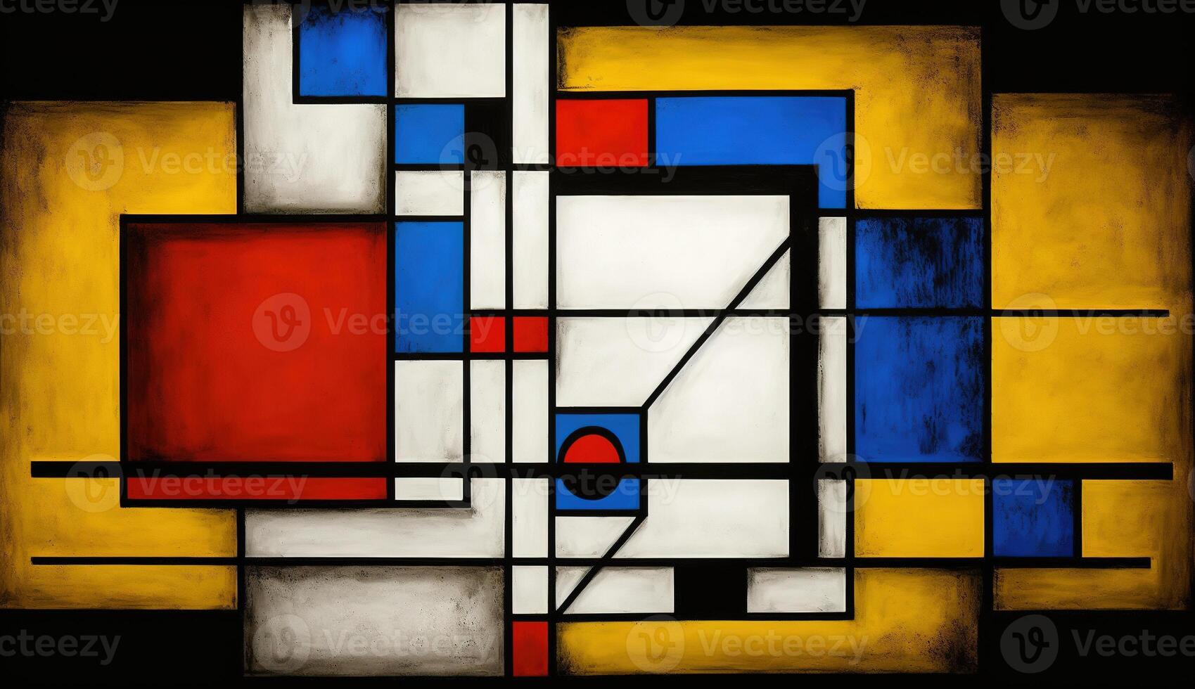 generativo ai, cubista pintado resumen vistoso rectángulos en Mondrian estilo antecedentes. de moda geométrico diseño. foto