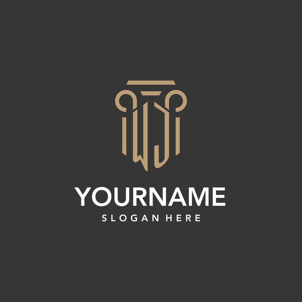 WJ logo monogram with pillar style design vector