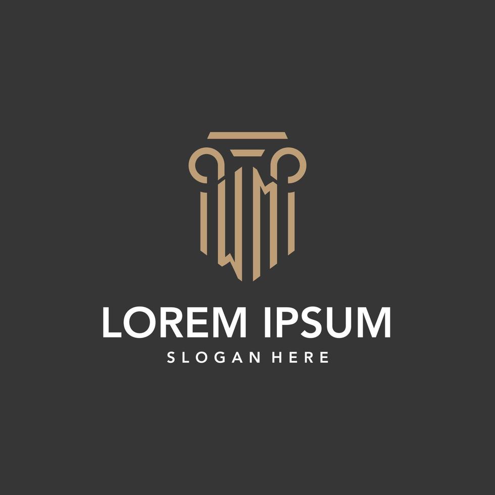 WM logo monogram with pillar style design vector