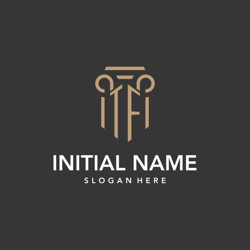 TF logo monogram with pillar style design vector