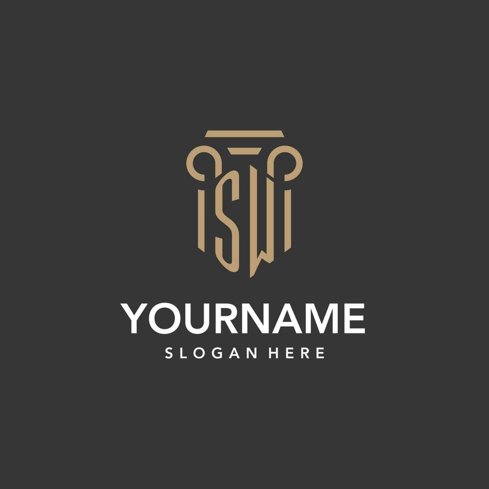 SW logo monogram with pillar style design vector