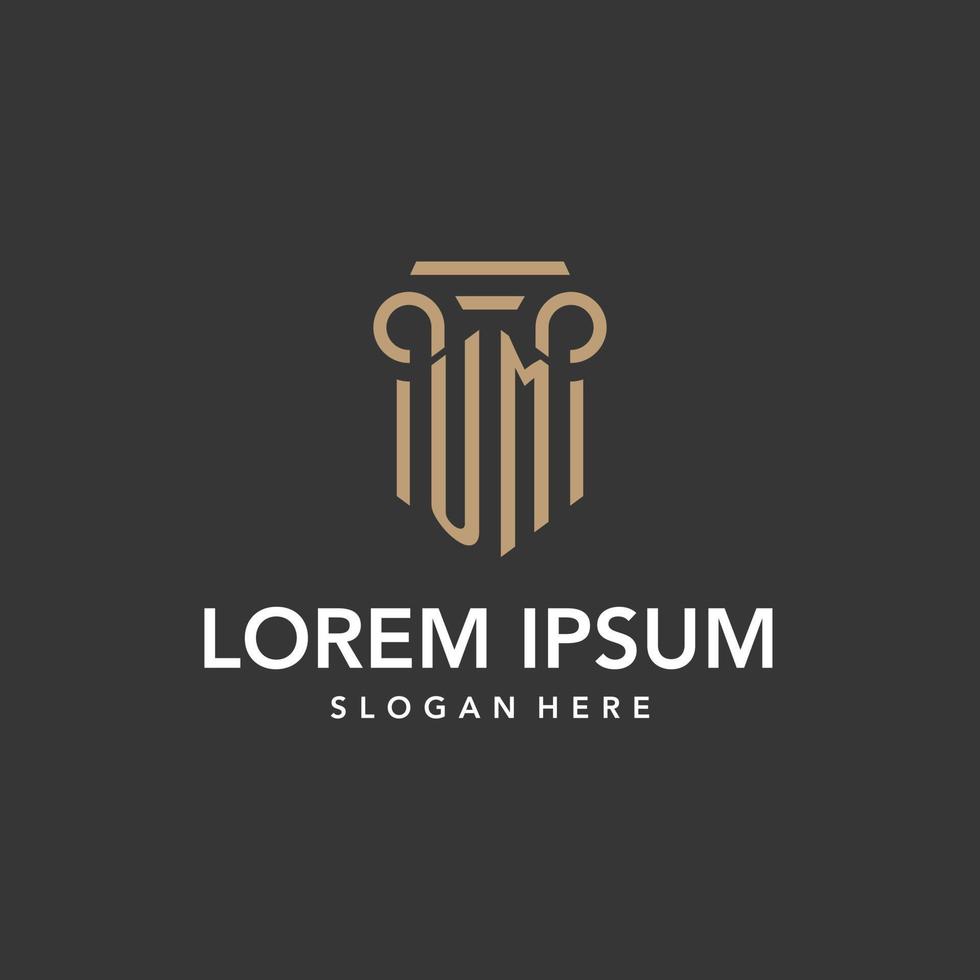 UM logo monogram with pillar style design vector