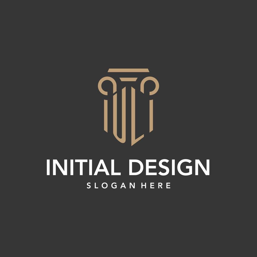 UL logo monogram with pillar style design vector